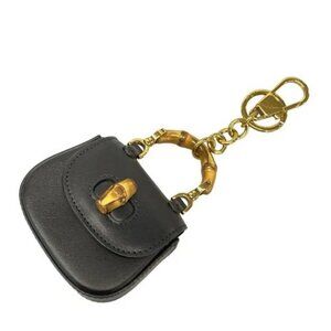 GUCCI Bamboo 1947 key chain 768271 Black Gold Leather Hardware - Bag Charm
